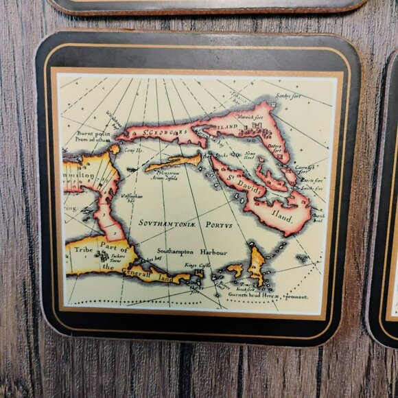 Vintage Pimpernel BERMUDA MAP, Boxed 6pc Square Drink Coasters Set, Cork Backed - Picture 2 of 6